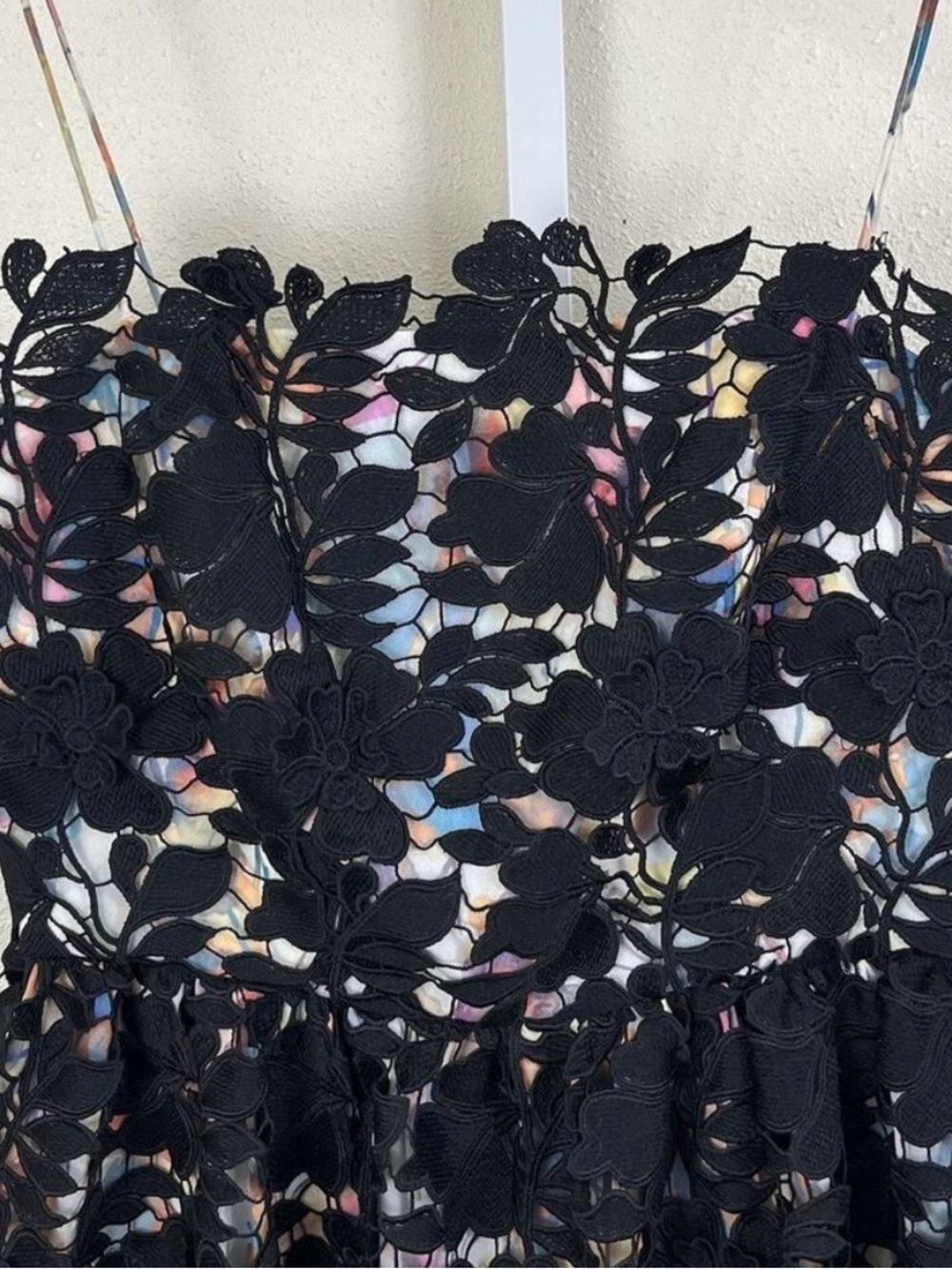 Black Floral Lace Midi Dress with Subtle Multicolor Underlay - Picture 2 of 5